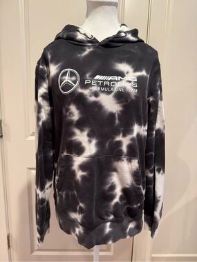 Mercedes AMG Petronas F1 Tie Dye Hoodie Black/White Size S Unisex
